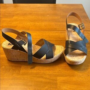 Kork-Ease Black Leather Cork Wedges